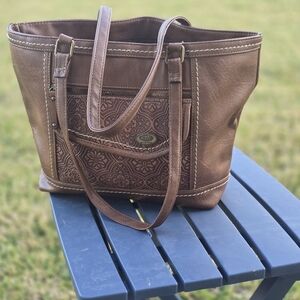 Boc Women Tote Brown Leather Bag Embossed 11x15 Inches